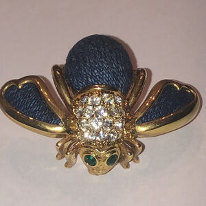 Joan Rivers Gold Tone and Blue Denim Vintage Bee Brooch